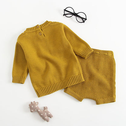 Baby Solid Color Hollow Carved Design Knitwear Sets-3