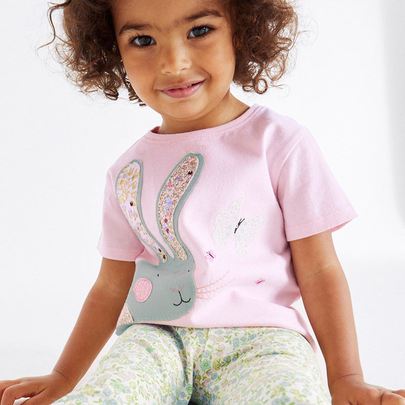 Baby Girls Kids Floral Rabbit Cartoon Pattern T-Shirt And Pants Two-Piece Set-2