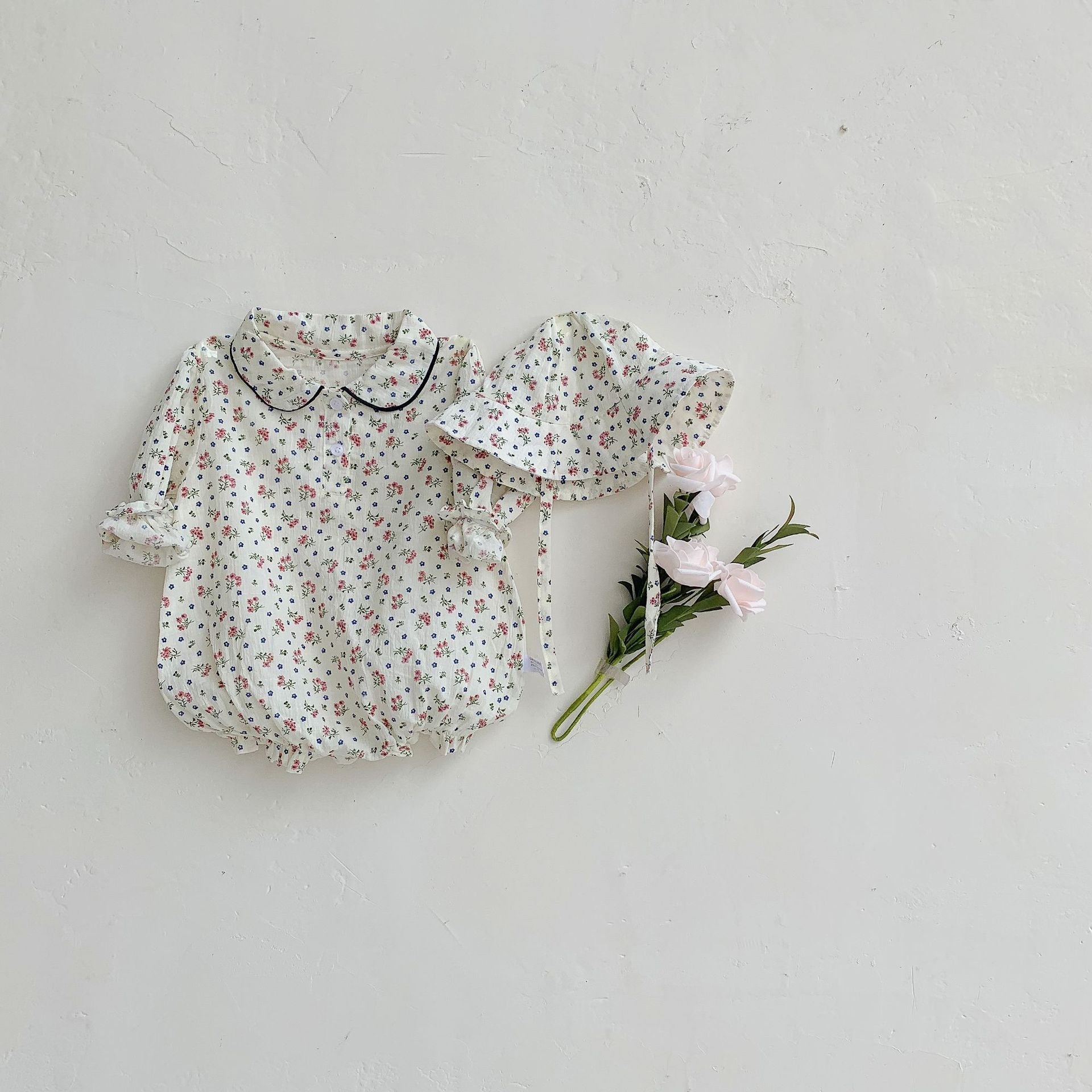 Baby Girl 1pcs Ditsy Flower &amp; Cherry Pattern Doll Neck Long Sleeves Bodysuit-3