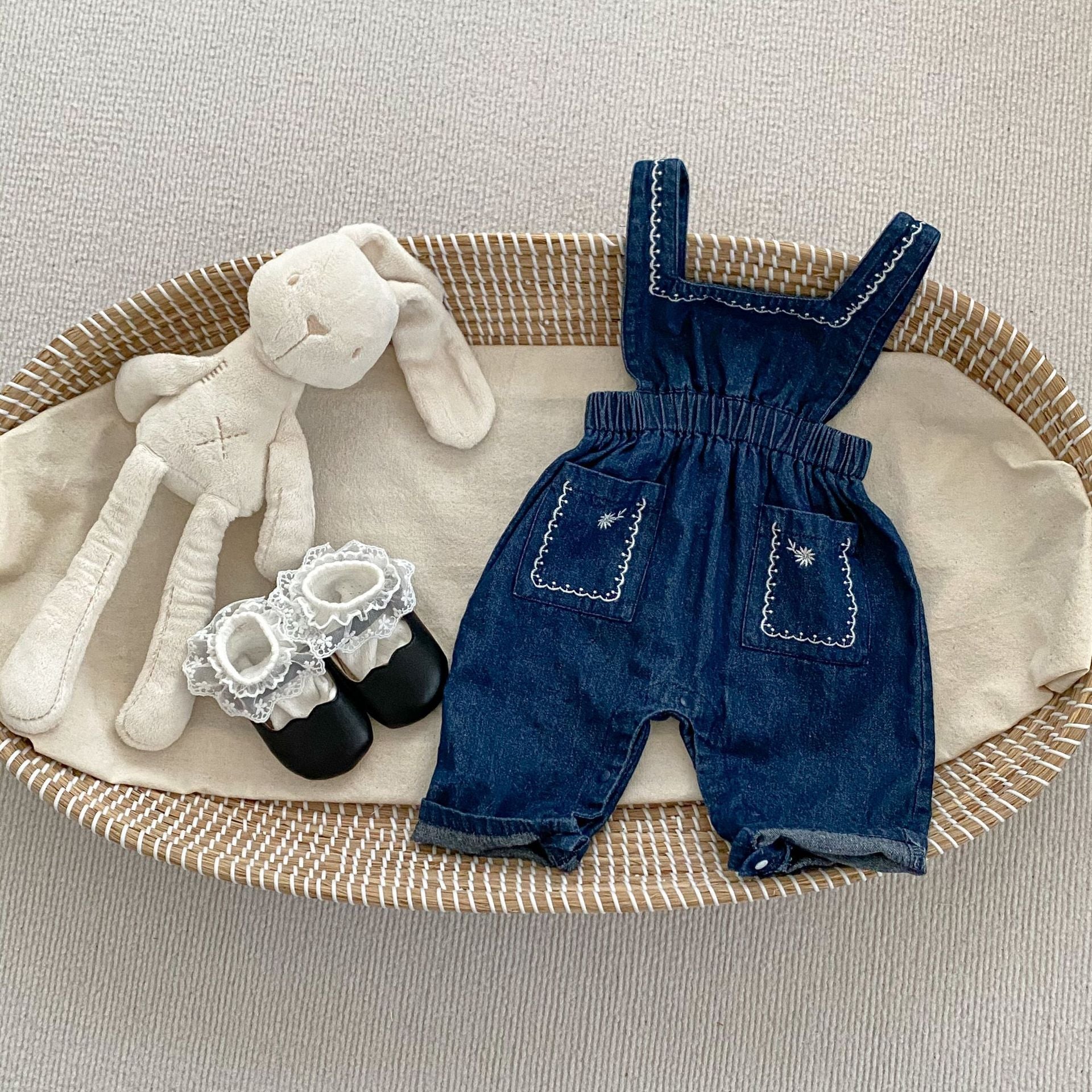 Spring Baby And Kids Girls Vintage White Shirt And Denim Overalls/Onesie Clothing Set-4