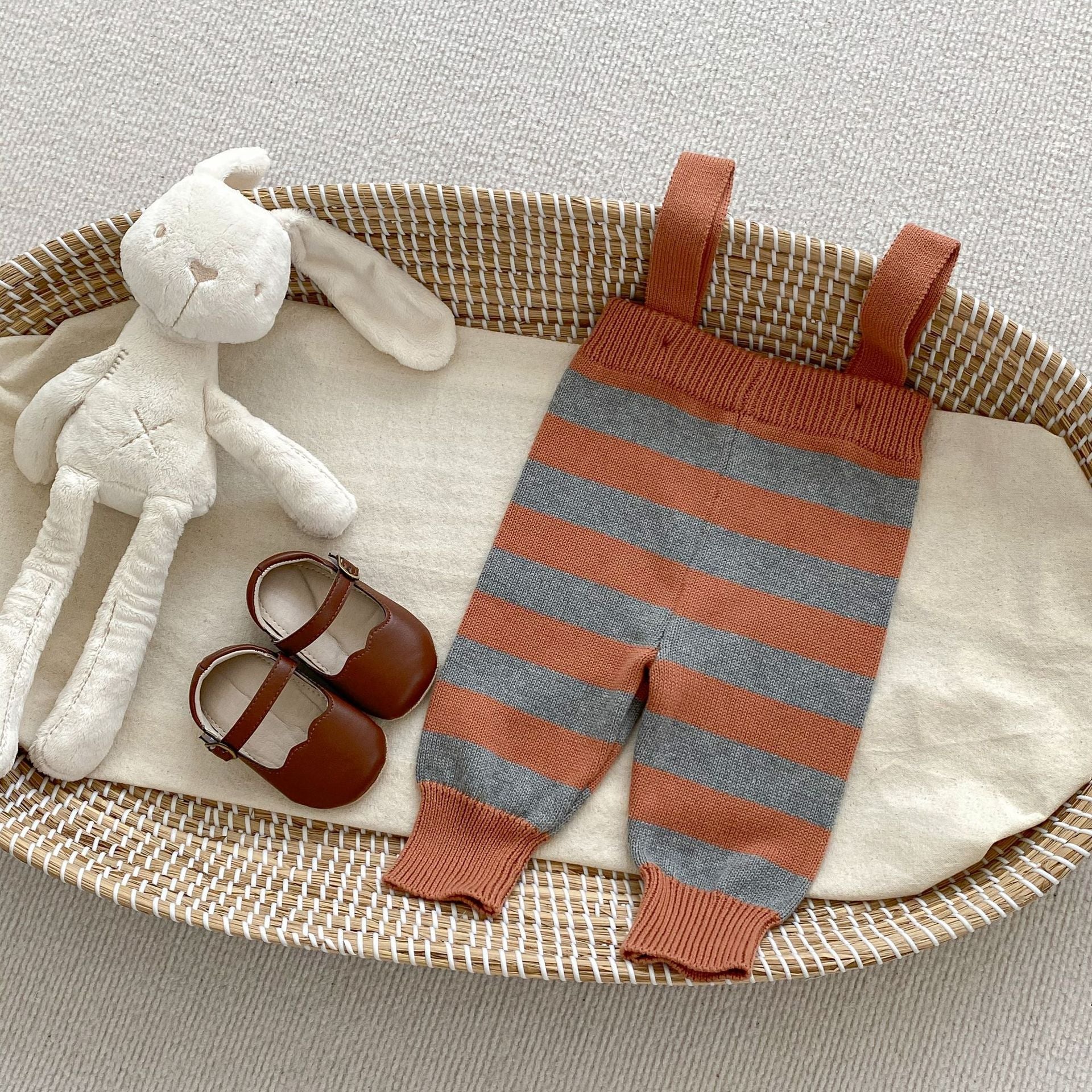 Autumn Newborn Striped Overalls Combo Blouses Sets-3