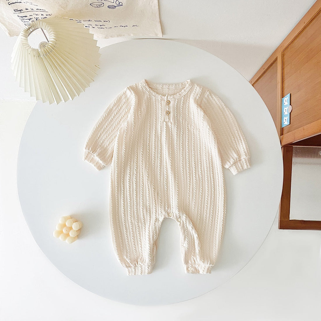 Baby Solid Color Long Sleeve Soft Cotton Simple Style Romper-3