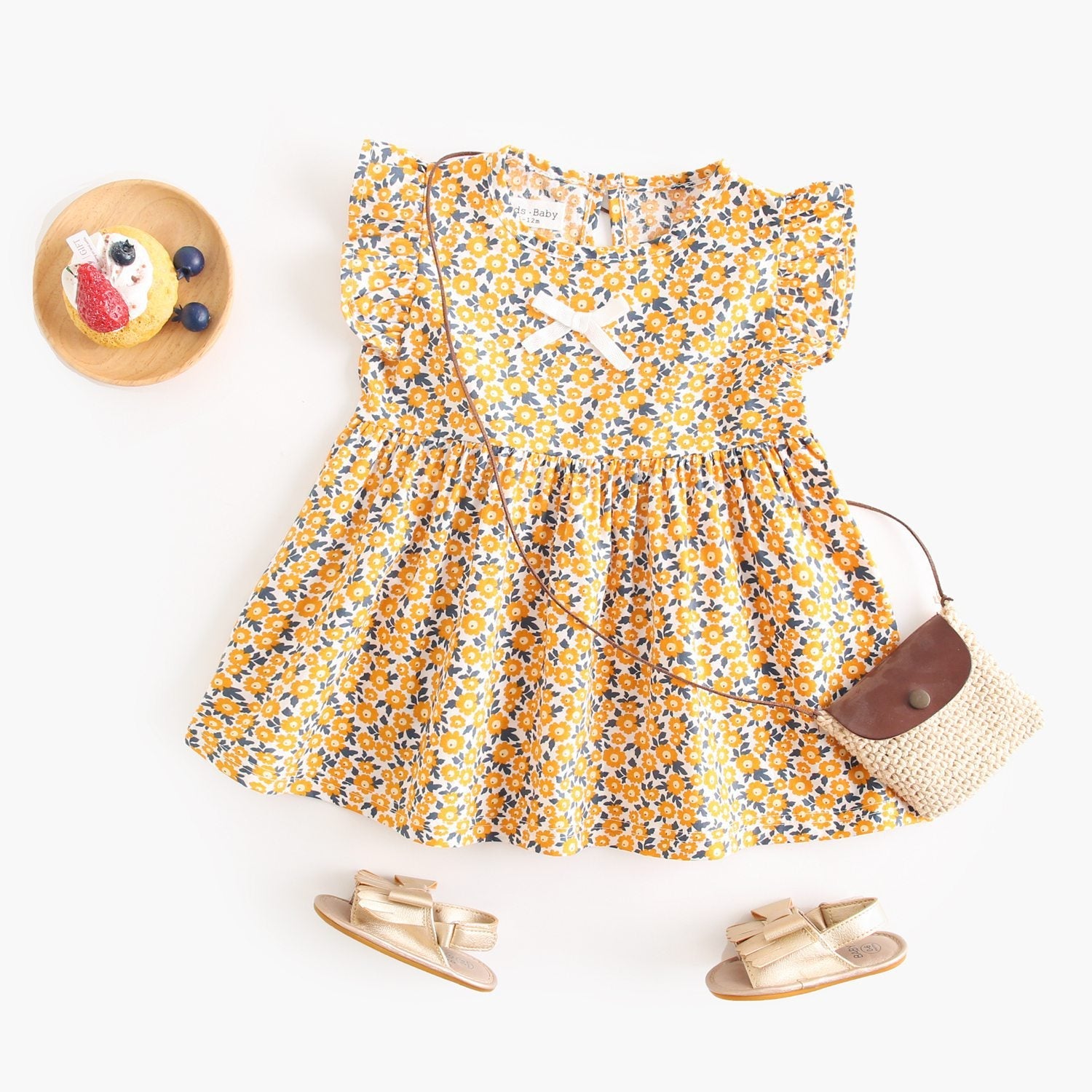 Summer New Arrival Baby Girls Casual Floral Print Fly Sleeves Crew Neck Dress-2