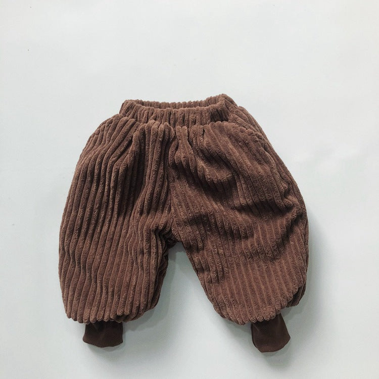 Baby Solid Color Corduroy Fabric Thickened Winter Pants-1