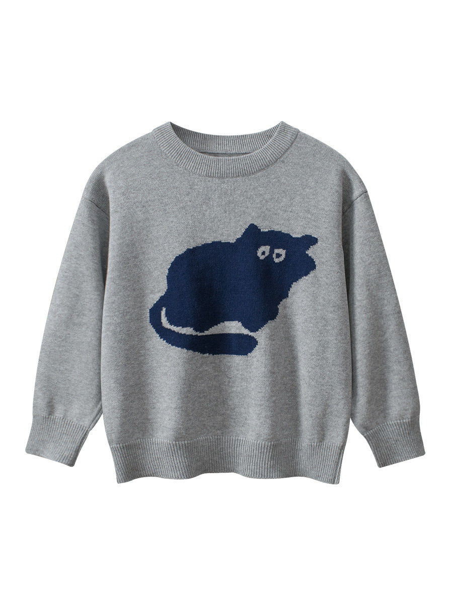 Baby Girls Kids Cute Animals Pattern Crew Neck Long Sleeves Knit Sweatshirt-1