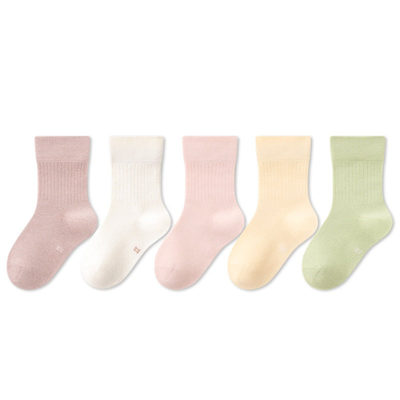 Spring New Arrival Kids Unisex Breathable Solid Color Mid-Calf Socks Set-3