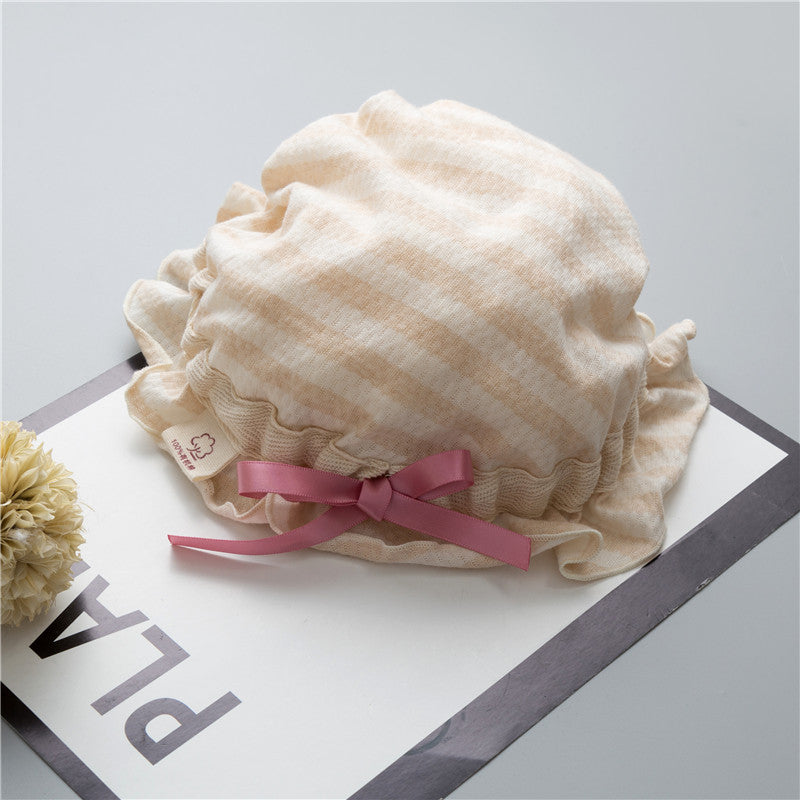 Baby Printed Pattern Ruffle Design Hats With Bow Decoration-3