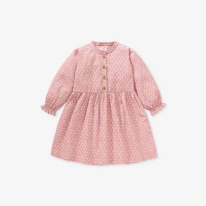 Baby Girl Ditsy Flower Pattern Long Sleeves Sweet Style Dress-3