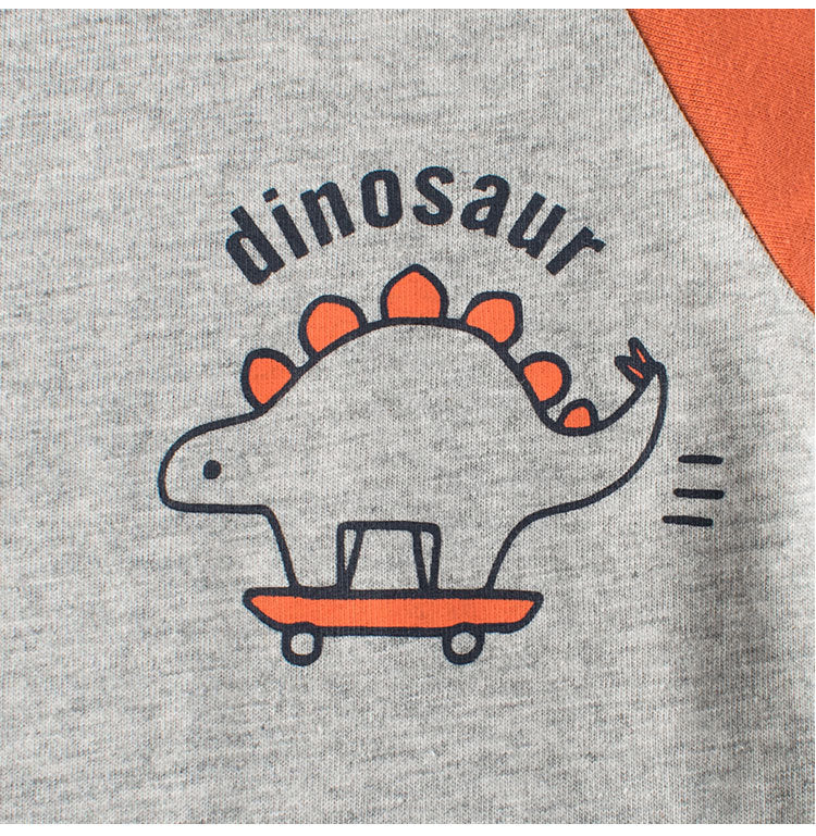 Baby Boys Dinosaur Cartoon Color Patchwork Crew Neck Long Sleeve Pullover-3