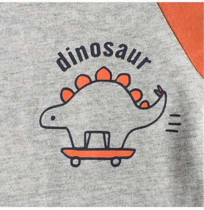 Baby Boys Dinosaur Cartoon Color Patchwork Crew Neck Long Sleeve Pullover-3