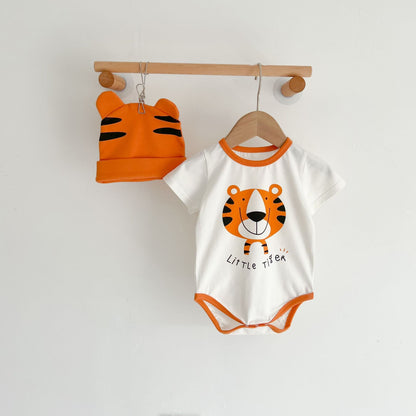 Baby Girl Cartoon Animal Print Round Collar Short-Sleeved Onesies-2