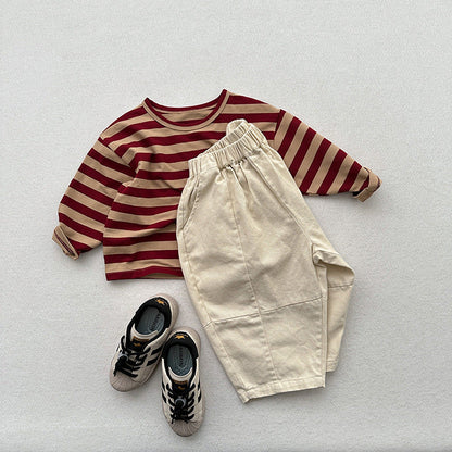 Spring New Children’s Korean Style Casual Trousers For Boys And Girls, Mountain Style Cross-Cut Seam Radish Pants-3