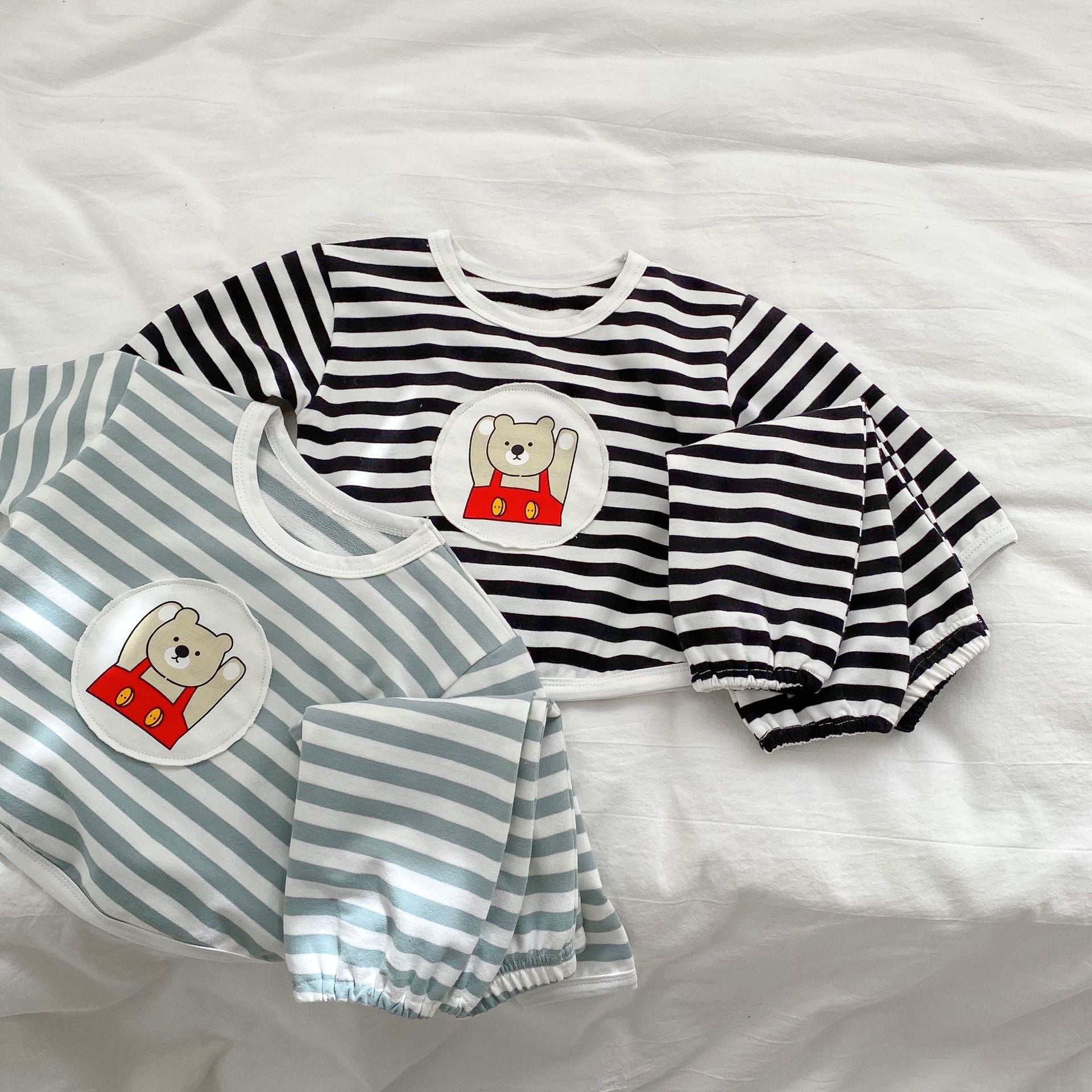 Baby Striped Pattern Cartoon Design Hoodies 2 Pieces Sets-3