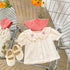 Baby Girl Solid Color Doll Neck Blouses With Strap Dress Sets-3