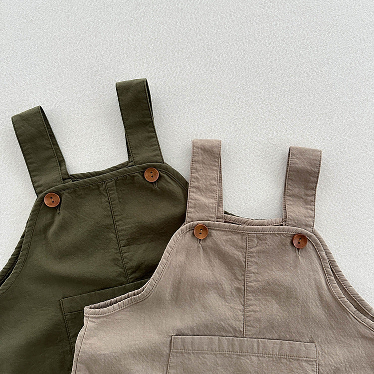 New Arrival Summer Baby Kids Unisex Solid Color Cotton Overalls-4