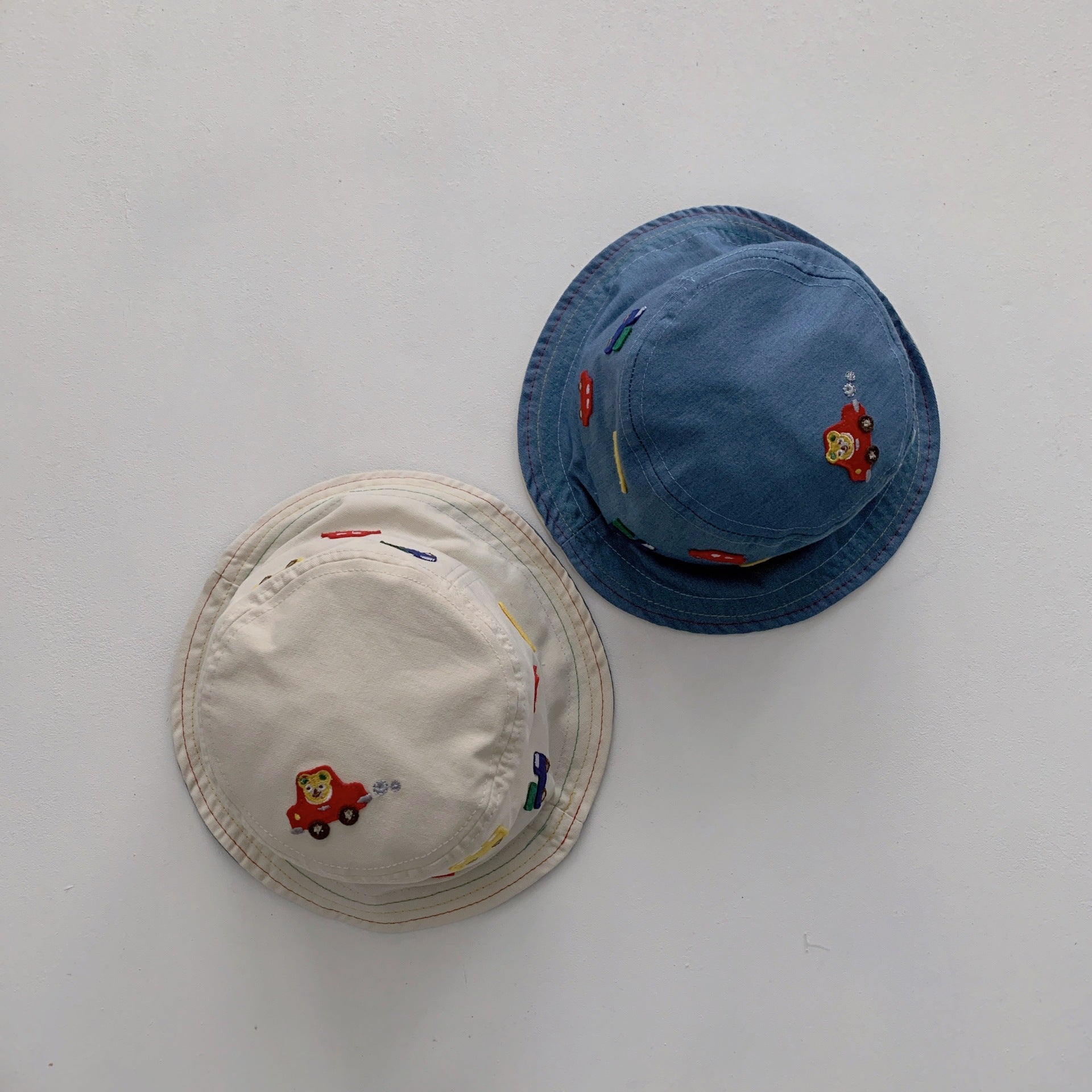 Baby Cartoon Embroidered Pattern Solid Color Sunshade Bucket Hats-2