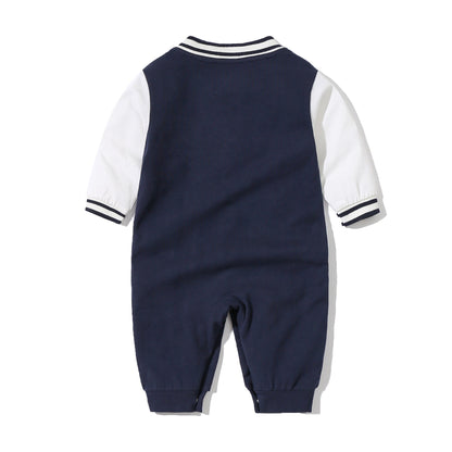 Baby Letter Embroidered Pattern Long Sleeves Baseball Rompers-3