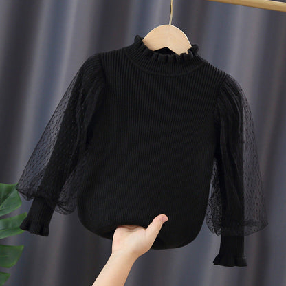 Baby Girl Solid Color Mesh Puff Sleeves Beautiful Shirt Tops-2