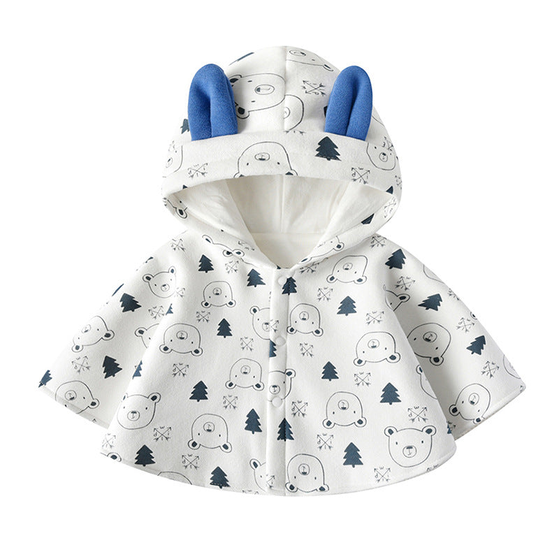 Baby Cartoon Bear Print Pattern Thickened Cape Cute Shawl-3