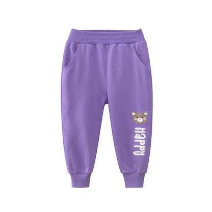 Baby Girl Cartoon Animal Graphic Solid Color Elastic Trousers-3