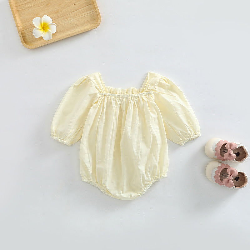 Baby Girl Ditsy Flower Pattern Or Solid Color Long Sleeve Bodysuit-3