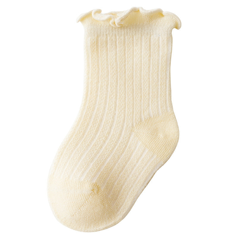 Baby Solid Color Mesh Breathable Ruffle Design Socks-3