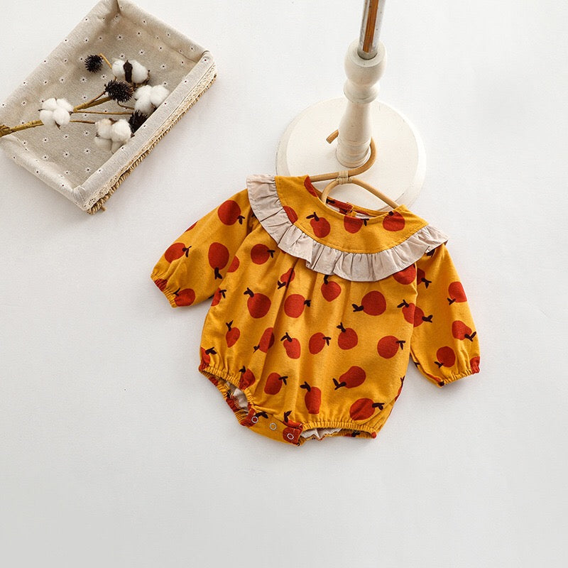 Baby Girl Fruit Orange Pattern Patchwork Design Long Sleeve Onesies-2