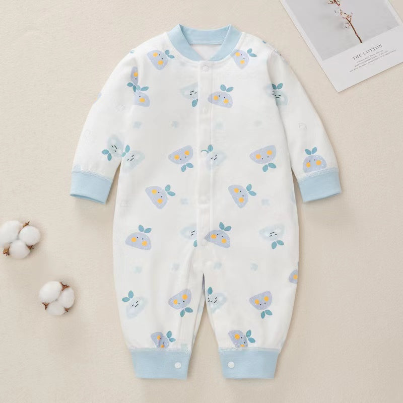 Baby Cartoon Pattern Button Front Design Long Sleeves Cotton Romper-3