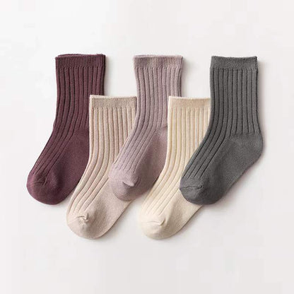 Baby Unisex 1Lot=5Pairs Solid Pit Bar Double-Needled Socks-3