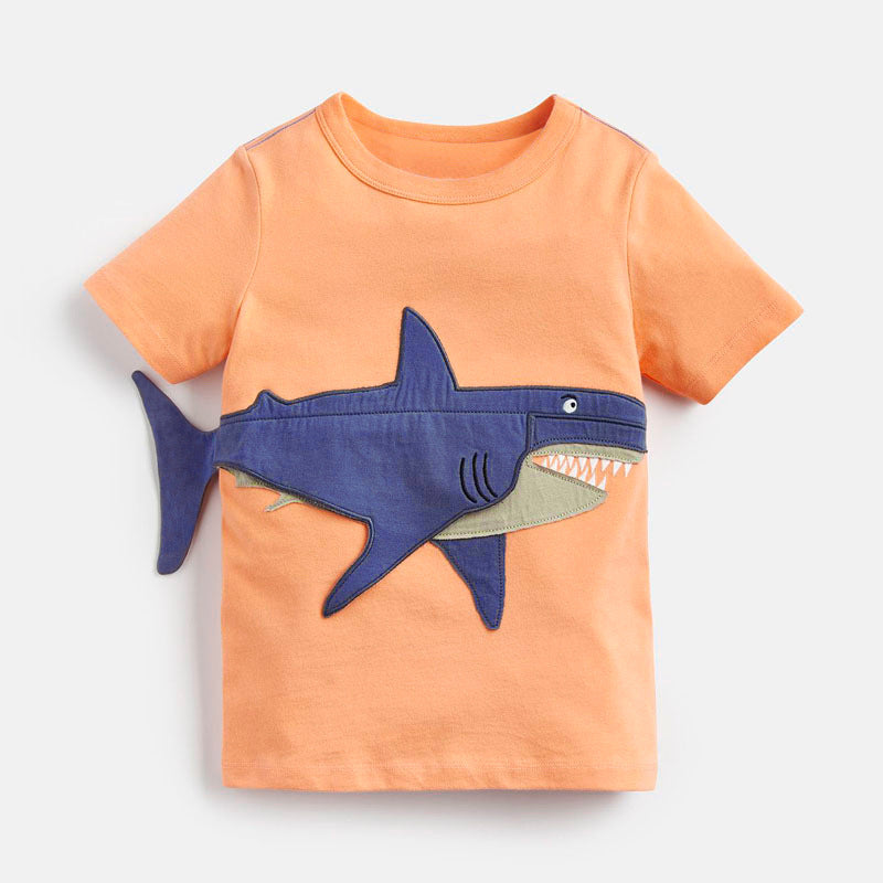 Big Shark Pattern Boys’ T-Shirt In European And American Style For Summer-0