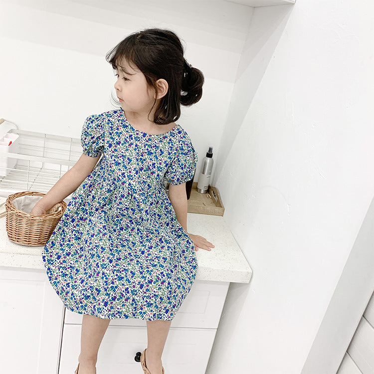 Best Selling Summer Baby Kids Girls Dense Floral Pattern Short Sleeves Dress-2