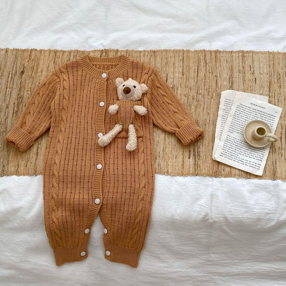 New Autumn Infant Baby Unisex Solid Knit Sweaters Long Sleeve Romper Include Little Bear-2