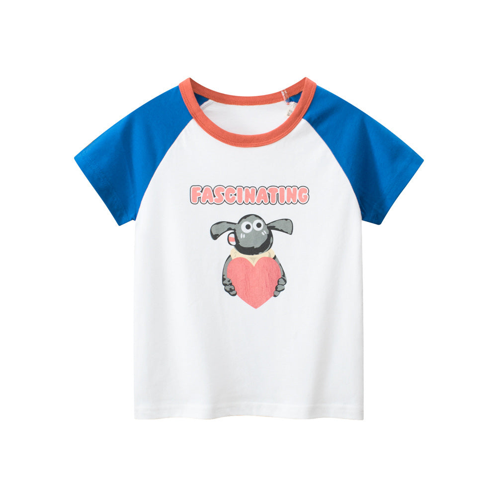 Adorable Cartoon Print Girls’ Patchwork T-Shirt For Summer-1