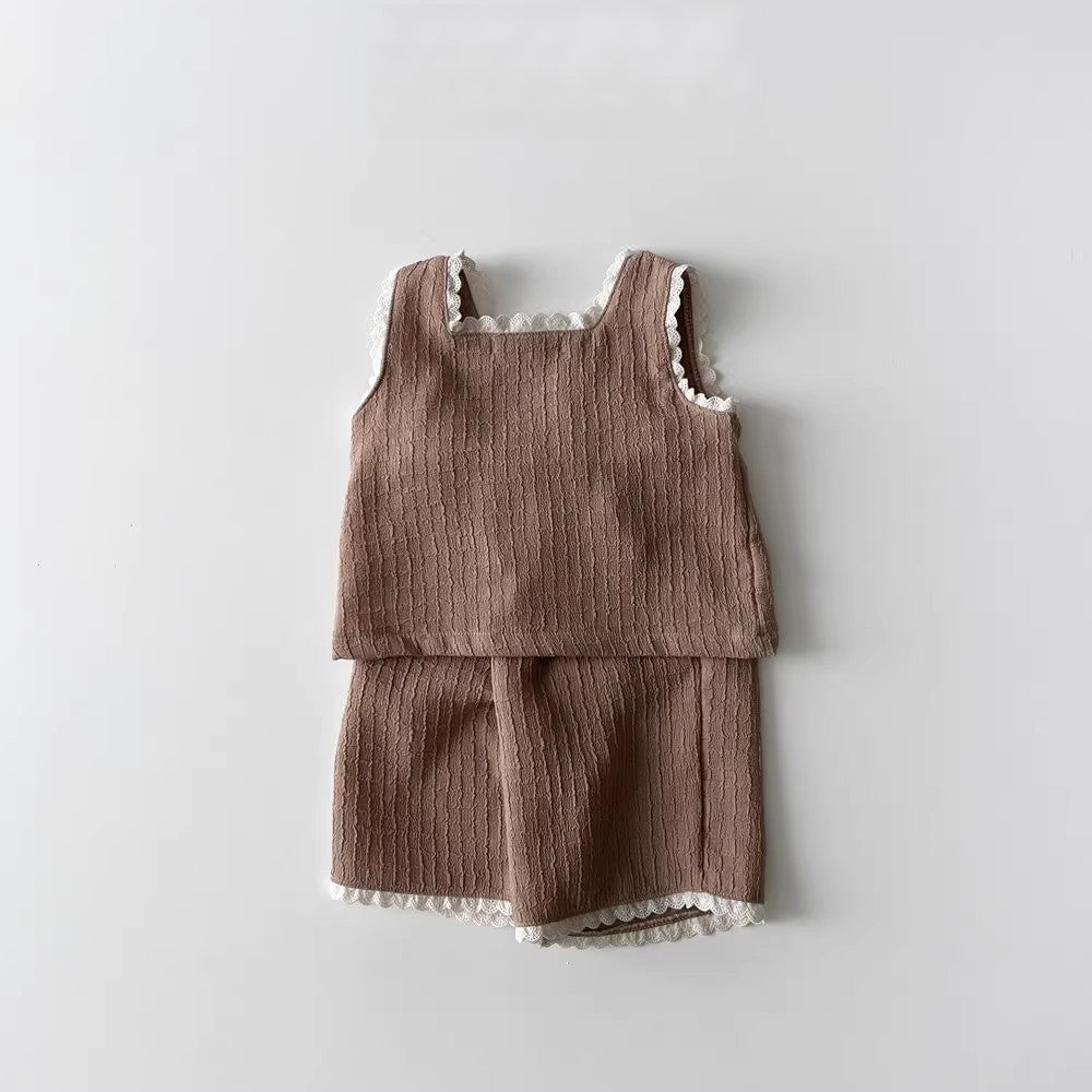 Summer Baby Kids Girls Simple Casual Sleeveless Square Neck Vest Top And Shorts Clothing Set-2