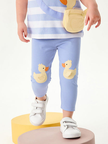 Summer Girls Ducks Cartoon Striped T-Shirt And Pants Set-4