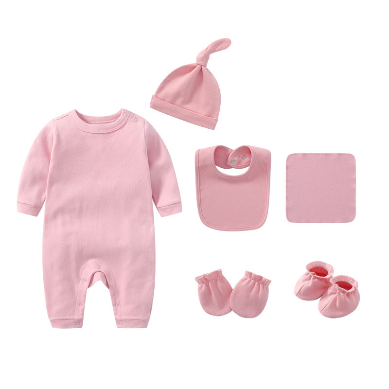 Newborn Solid Color Romper Hat, Bib, Gloves, Footwear, Square Scarf Sets-2