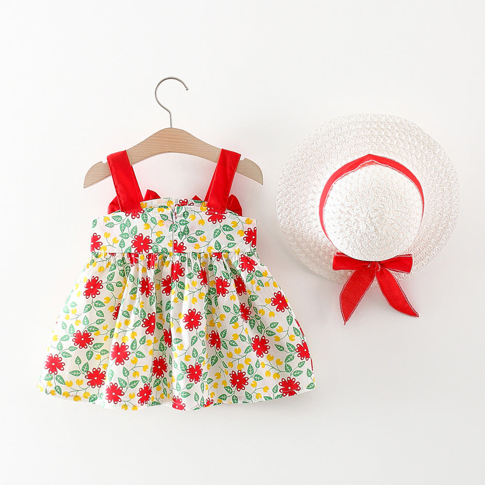 Baby Girl Flower Pattern Bow Patched Design Beautiful Dress-3