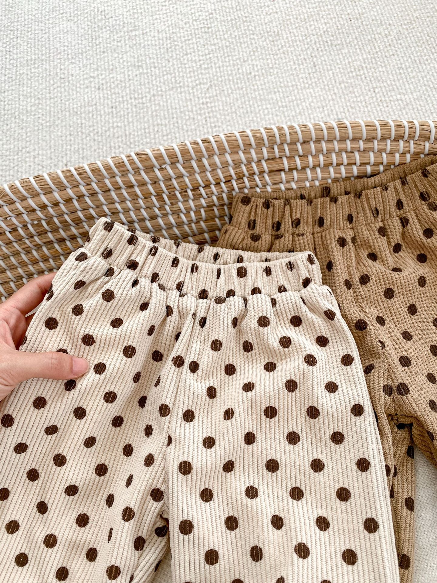 New Arrival Winter Baby Polka Dots Corduroy Fabric Long Pants-3