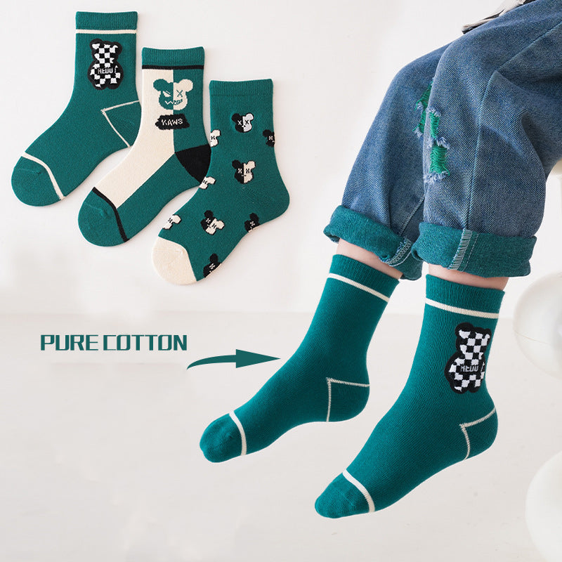 Kids Unisex Embroidery Pattern Comfortable Crew Socks Set-3