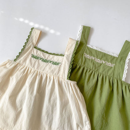 Baby Girl Embroidery Pattern Sling Tops With Shorts Sets-3