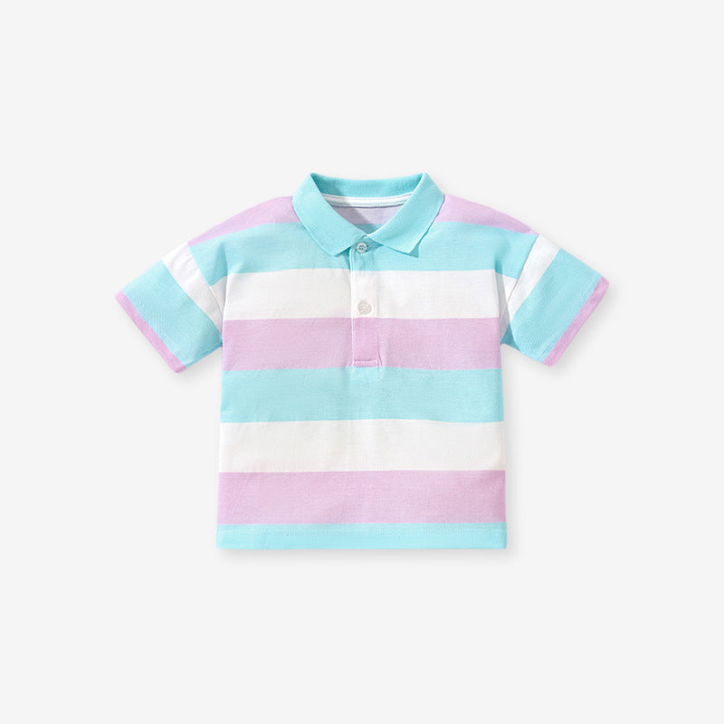 Baby Kids Boys Striped Short Sleeves Polo Shirt-0