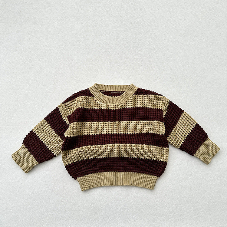 Baby Unisex Kids Vintage Striped Crew Neck Long Sleeve Pullover Sweater-3