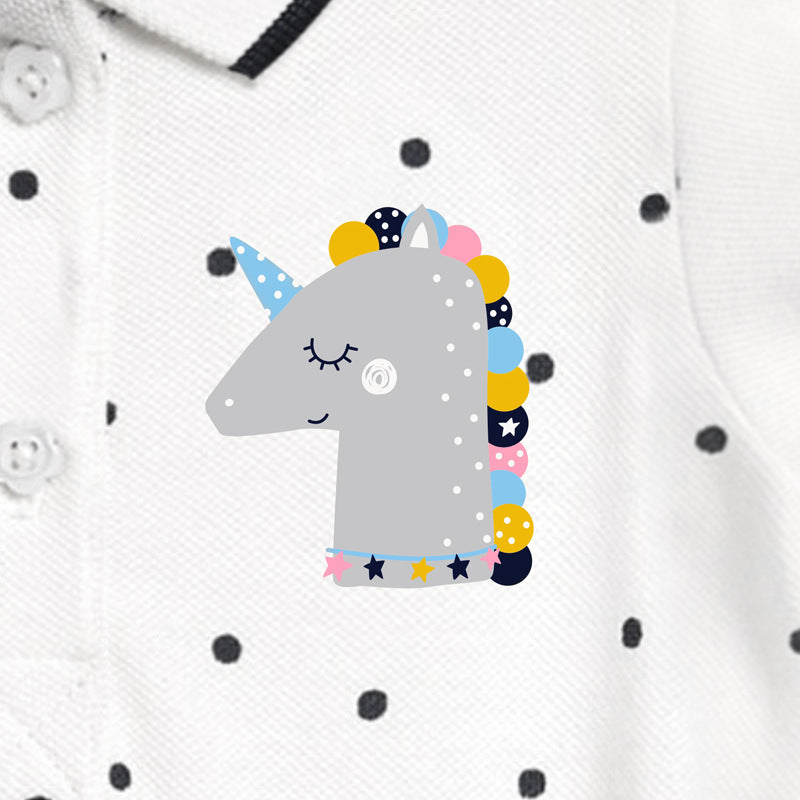 Girls’ Clothing: Summer Collection – Collar Flip Pure Cotton Unicorn Logo Children’s Polo Dress-2