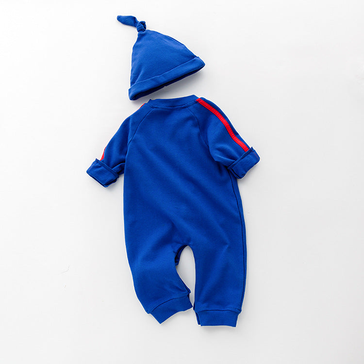 Baby 1pcs Solid Color Contrast Tape Design Pure Cotton Romper Jumpsuit-3