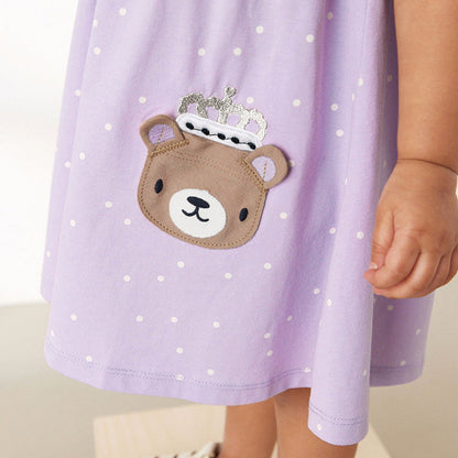 Summer Baby Kids Girls Short Sleeves Purple Dress With White Dots-3