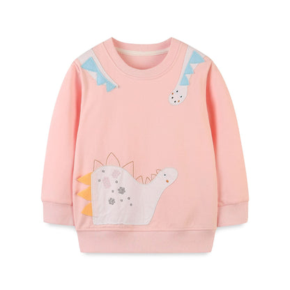 Autumn Dinosuar Pattern Pink Soft Cotton Hoodie-3