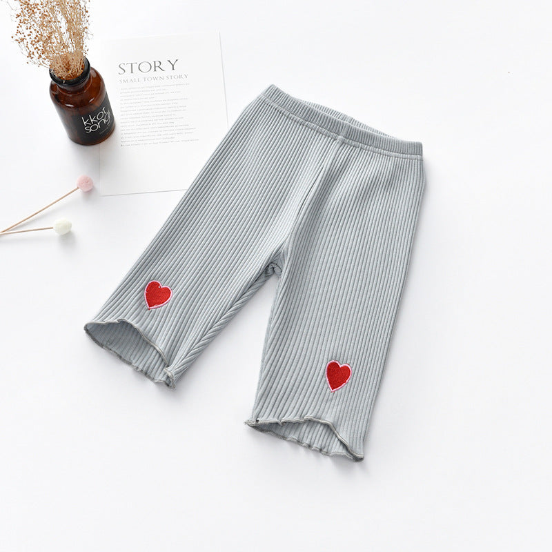 Summer Baby Girls Elastic Thin Breathable Heart Pattern Simple Cheap Pants-3