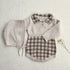 Baby Checkerboard Pattern Polo Neck Knit Warm Onesies-3