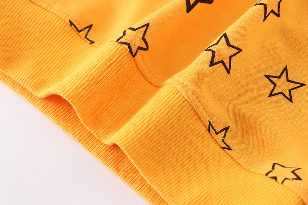 Baby Boy Solid Yellow Star Graphic Cotton Hoodie-3