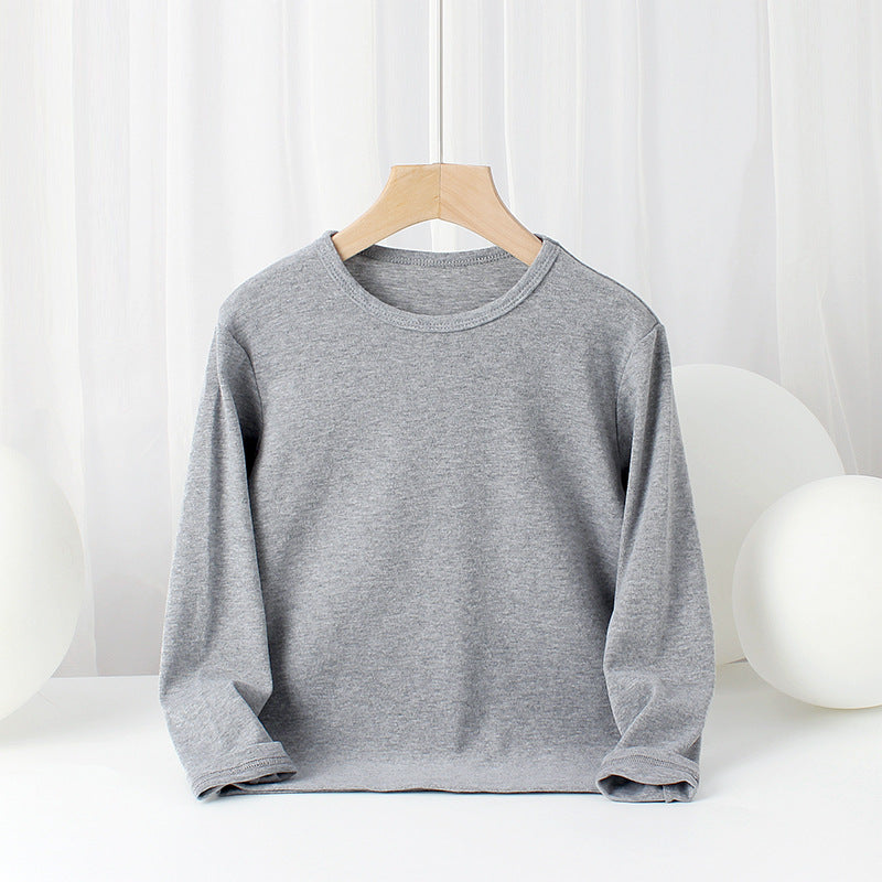 Baby Solid Color Pullover Cotton Crewneck Long Sleeve Basic Tops-3